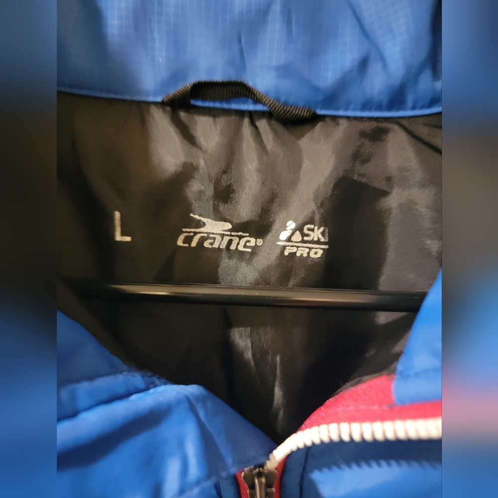 Crane Ski Pro Jacket Blue/Black Hidden Hood in Collar Full Zip Size L - Picture 2 of 6